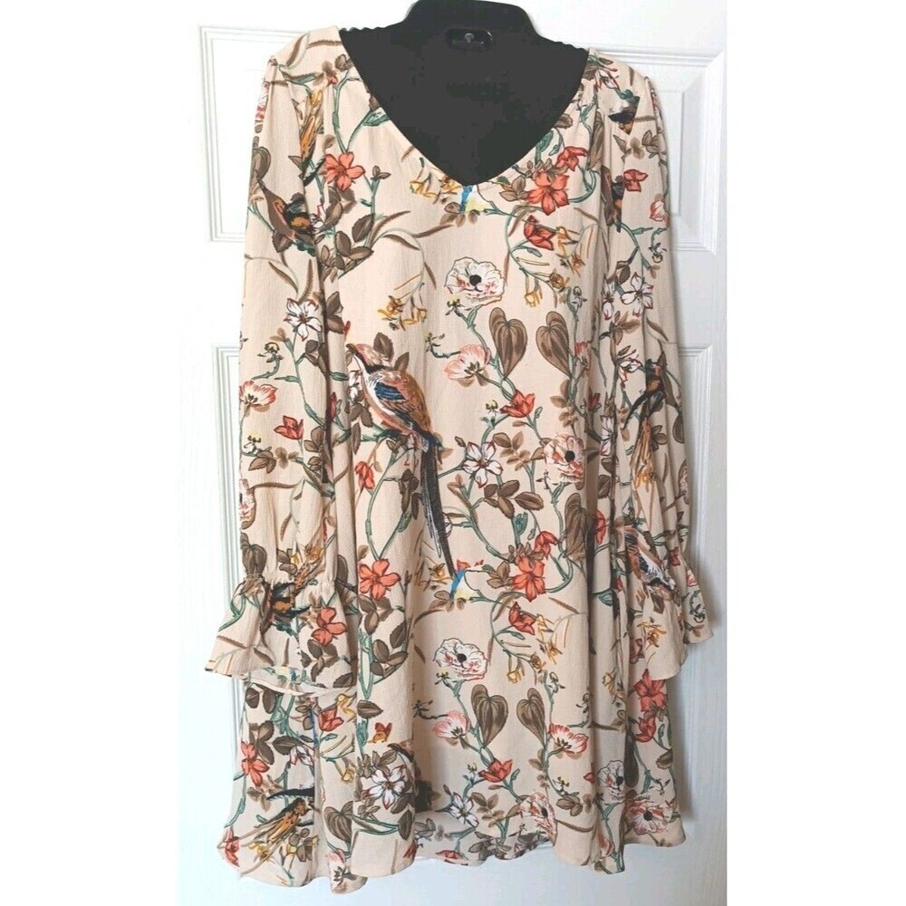 Jodiful Garden Swing Dress Sz Medium Floral Print Cutout Back Long Sleeve Boho